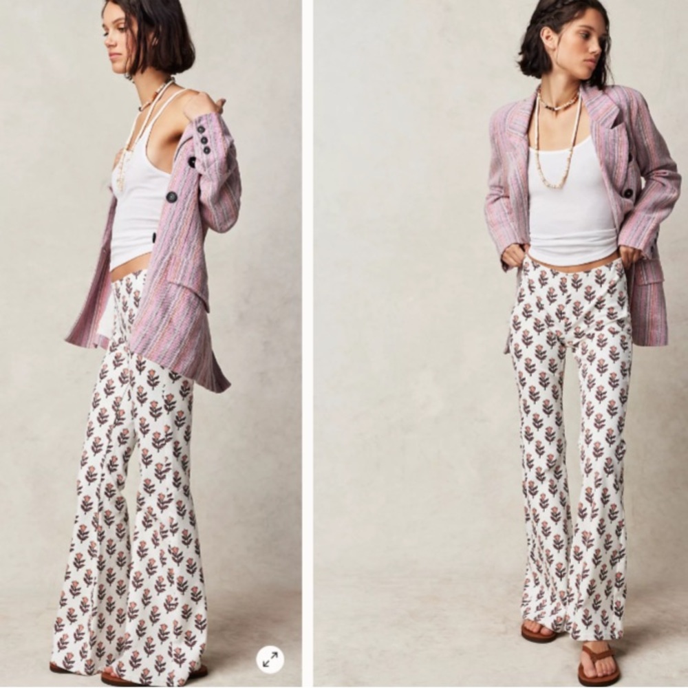 We the Free Penny Pull On Floral White Wide-Leg Pants